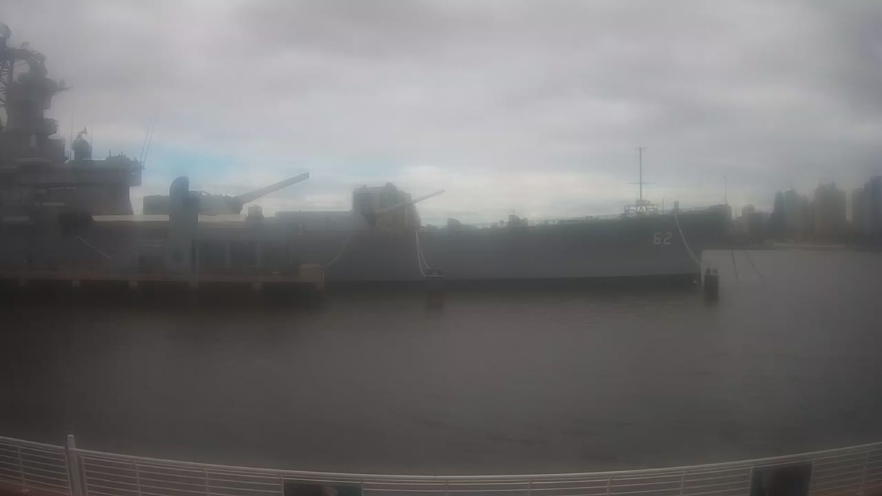 Battleship New Jersey Bow and Philadelphia Skyline — Camden, NJ live camera thumbnail